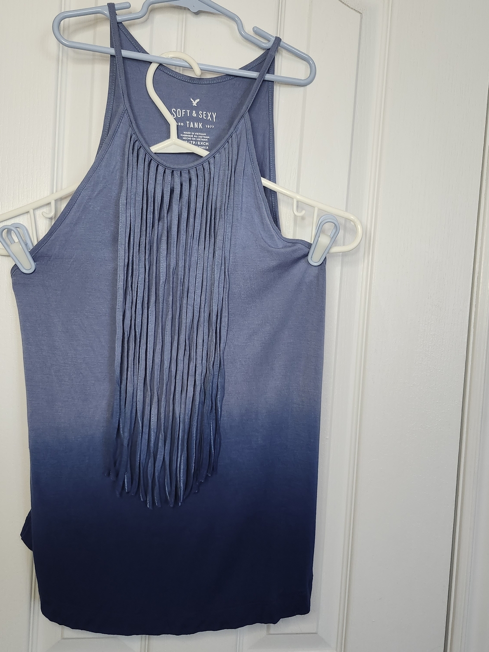 American Eagle Outfitters Soft & Sexy Fringe Tank Top In Ombre Blue - Size XS - Picture 5 of 5